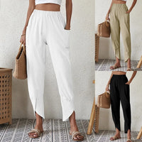 Thumbnail for Ladies Cotton Linen Harem Pants Women'S Solid Color Casual Loose Pants