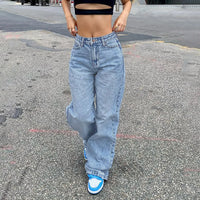 Thumbnail for Women Denim Pants Zip-up Baggy Jeans Casual High Waist Jogger Pants