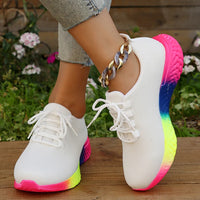 Thumbnail for Fashion Rainbow Sole Knit Sneakers Women Mesh Breathable Platform