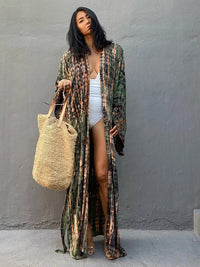 Thumbnail for Fitshinling Tie Dye Cotton Beach Kimono Swimwear Bohemian Oversized