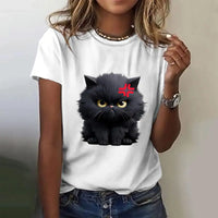 Thumbnail for Summer Women's T Shirt Cat Print Casual Short Sleeve 3d T Shirts