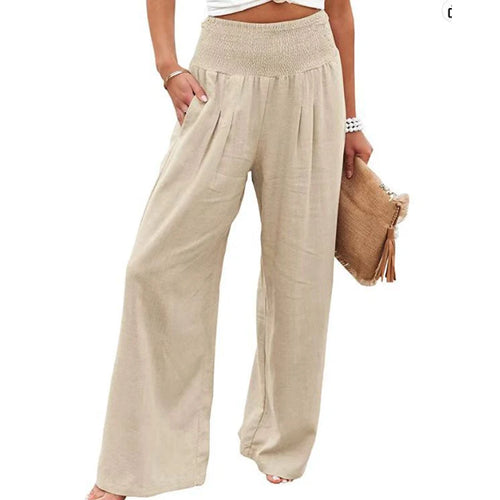 Women's Wide Leg Pants Summer Solid Loose Casual Vintage Cotton Linen