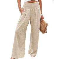 Thumbnail for Women's Wide Leg Pants Summer Solid Loose Casual Vintage Cotton Linen