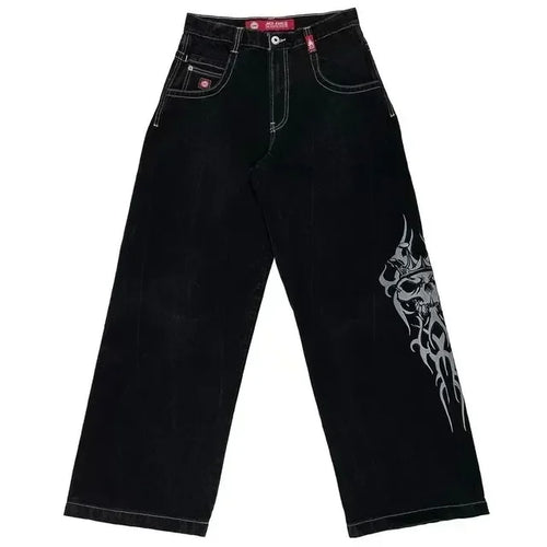 2024 American Retro Jeans Y2K Big Pattern Trousers Loose Jeans Gothic