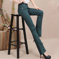 Thumbnail for Women's White 80% Cotton Flare Denim Pants Mom's Fomal Skinny Stretch