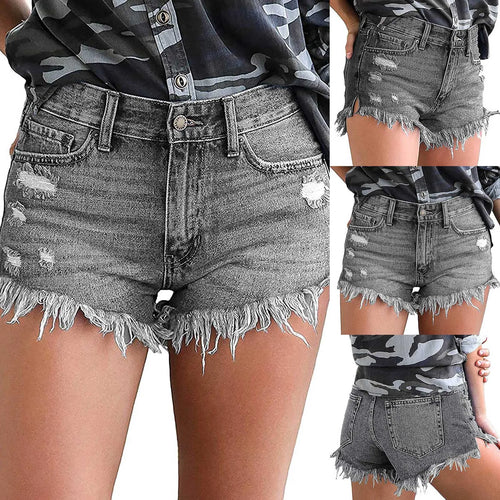 Women's High Waisted Denim Shorts Summer Pocket Ripped Hem Frayed