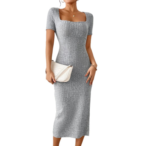 Women Ribbed Midi Dress Soft Knitted Sexy Pencil Dress Casual Skinny