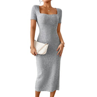 Thumbnail for Women Ribbed Midi Dress Soft Knitted Sexy Pencil Dress Casual Skinny