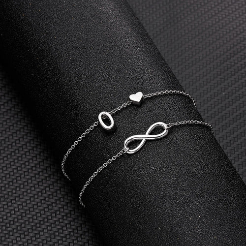 Bohemia A-Z Letter Initial Anklet For Women Silver Color Initial Heart