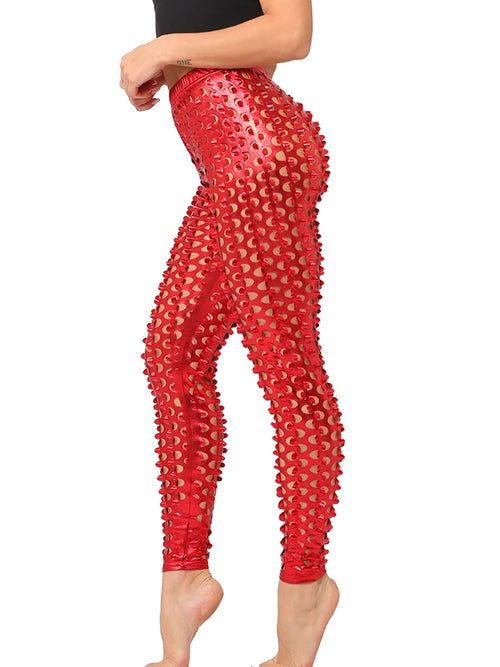 Hollow Sexy Clubwear Trousers Shiny Leggings Women Pants Stretch Body