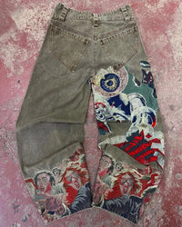 Thumbnail for Streetwear Jeans Y2K Harajuku Gothic Retro Hip Hop Embroidered Baggy