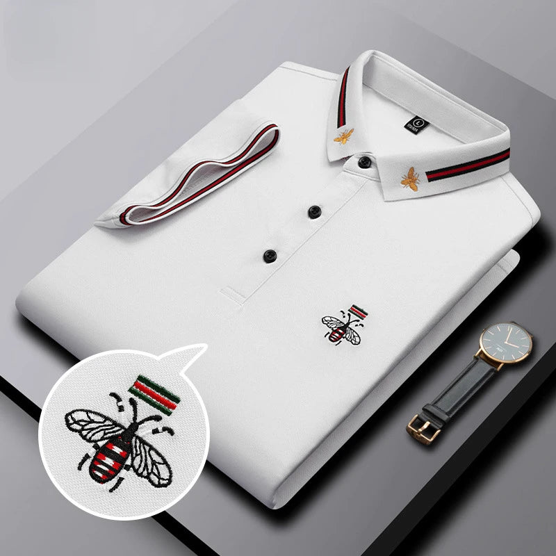 MLSHP Summer Bee Embroidery Men's Polo Shirts High Quality Short