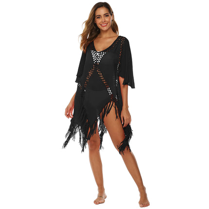 CROCHET-Backless Beach Dress with Tassels for Women, Sexy V-neck