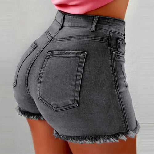 Trendy Mid-Rise Women's Denim Shorts with Frayed Edges and Tassels