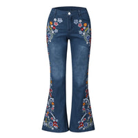 Thumbnail for Blue Jeans Women Stretch Floral Embroidered Flared Jeans Fashion High