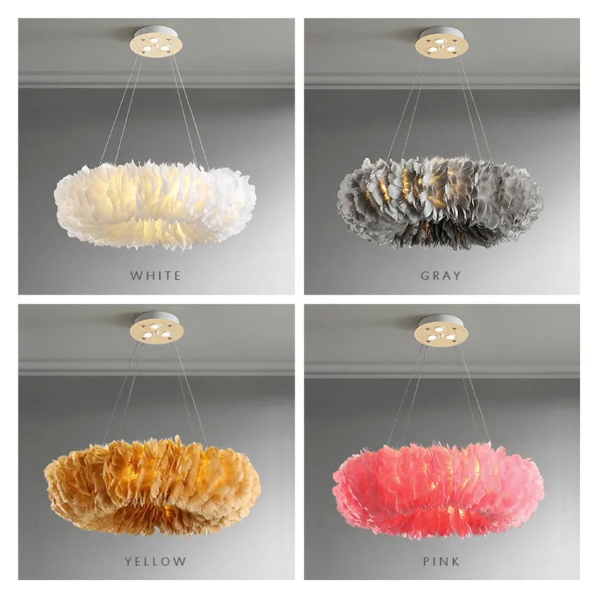 SANDYHA Nordic Luxury LED Chandelier Goose Feather Pendant Light