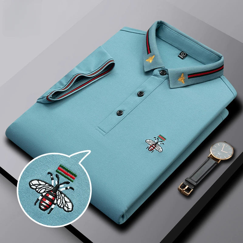 MLSHP Summer Bee Embroidery Men's Polo Shirts High Quality Short