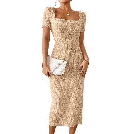 Women Ribbed Midi Dress Soft Knitted Sexy Pencil Dress Casual Skinny