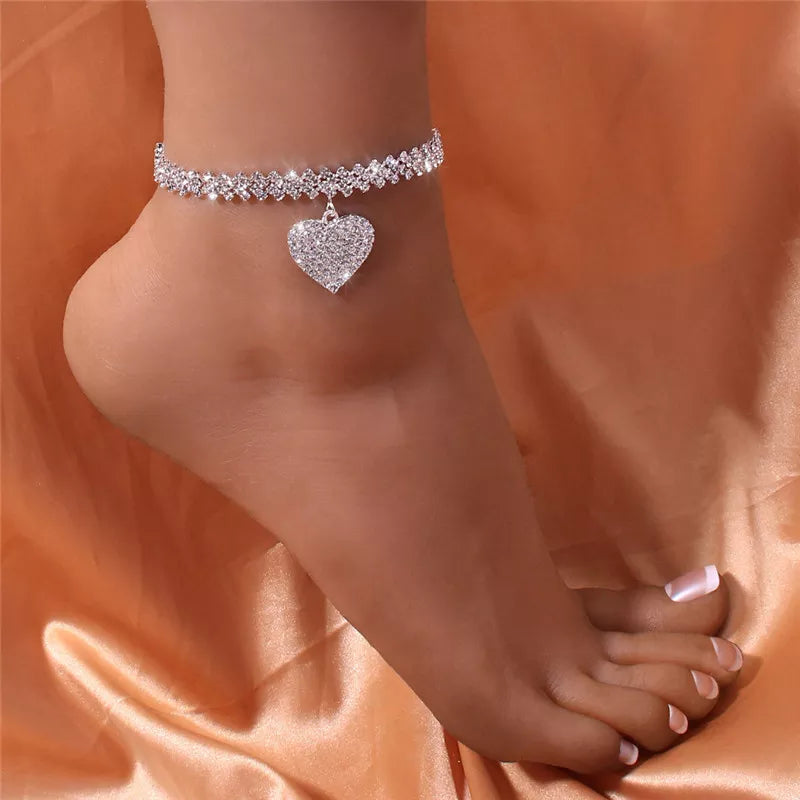 Huitan Rhinestone Chain Women's Anklets Silver Color/Gold Color Luxury