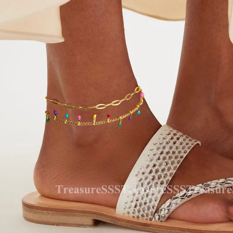 Anklets for Women Summer Beach Accessories Stainless Steel Imitation