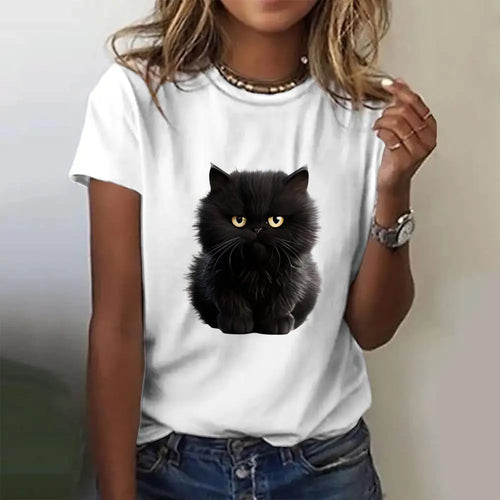 Summer Women's T Shirt Cat Print Casual Short Sleeve 3d T Shirts