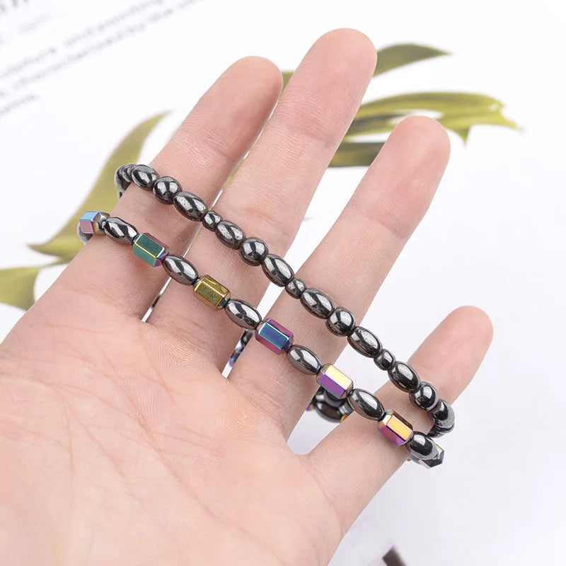 2PCS Magnetic Weight Loss Effective Anklet Bracelet Black Gallstone