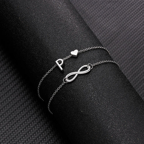 Bohemia A-Z Letter Initial Anklet For Women Silver Color Initial Heart