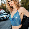 Women 2023 Sexy Metal Sequined Tank Camis Summer Gold Silver Backless