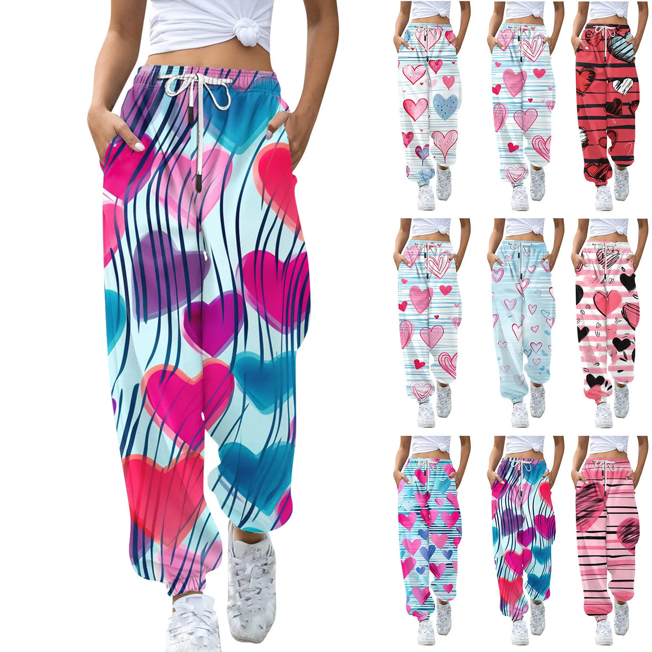 Baggy Sweatpants Women Streetwear Valentine's Day Hearts print Fashion