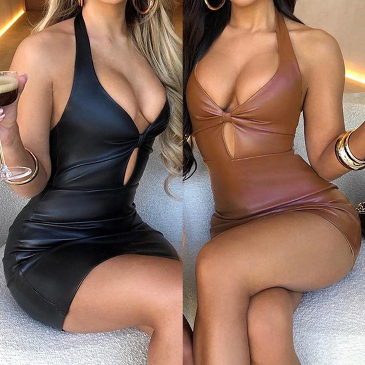 Soft Comfortable Low Cut Leather Dress Slim Fit Y2K Sexy Hot Skirt