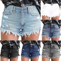 Thumbnail for Women's High Waisted Denim Shorts Summer Pocket Ripped Hem Frayed