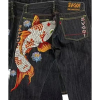 Thumbnail for Japanese hip-hop Brocade carp printed jeans same style couple washed