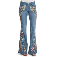 Thumbnail for Blue Jeans Women Stretch Floral Embroidered Flared Jeans Fashion High