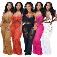 Thumbnail for Hollow Out Hand Crochet Tassel 2 Piece Sets Women Sexy Summer Beach