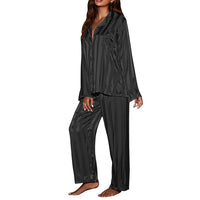 Thumbnail for Women's striped pajama set, solid French silk satin pajamas, two piece
