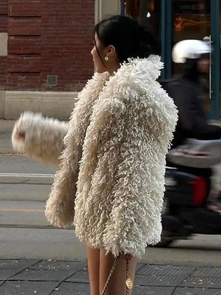 Women Fashion Warm Faux Fur Coat 2023 Winter Turn-down Collar Long