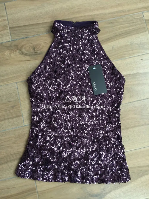 Sequins Women Fashion Shimmer Flashy Embellished High Quality Halter