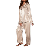 Thumbnail for Women's striped pajama set, solid French silk satin pajamas, two piece