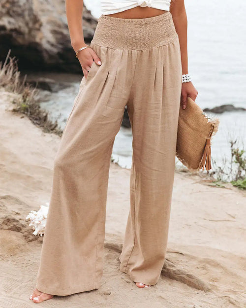 Women's Wide Leg Pants Summer Solid Loose Casual Vintage Cotton Linen