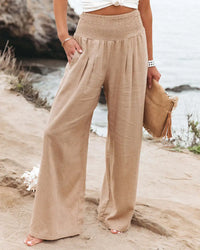 Thumbnail for Women's Wide Leg Pants Summer Solid Loose Casual Vintage Cotton Linen