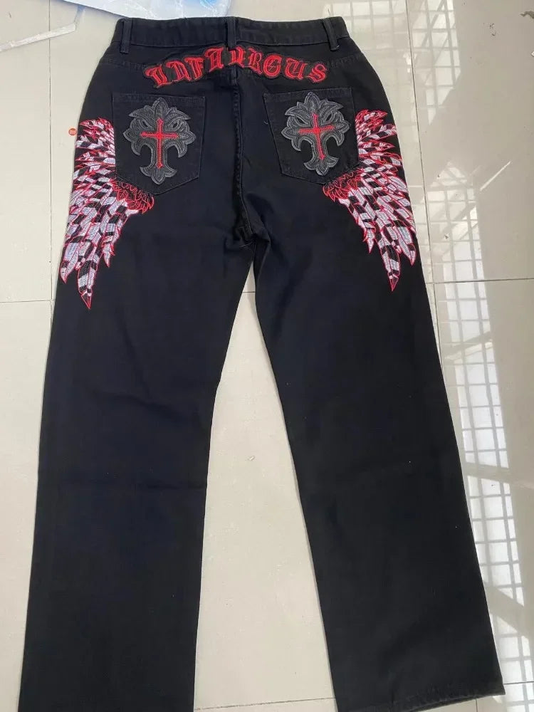 American retro jeans with embroidery decoration for men and women