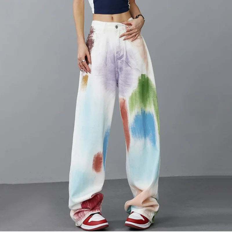 Hip Hop Y2k Women Playful Graffiti Jeans Spring Summer New Contrast