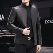 White Leather Jacket For Men 2023 Winter Male Business Simple Standing