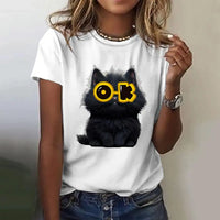 Thumbnail for Summer Women's T Shirt Cat Print Casual Short Sleeve 3d T Shirts