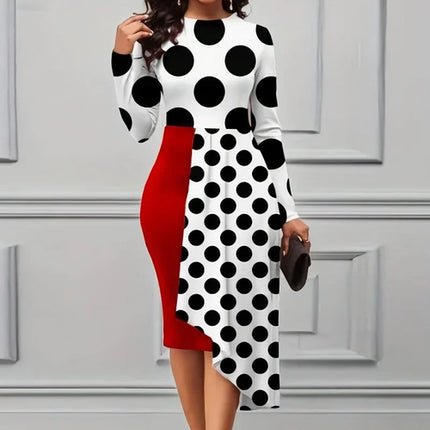 Elegant Office Slim Printing Dress For Women 2023 Fashion New Solid