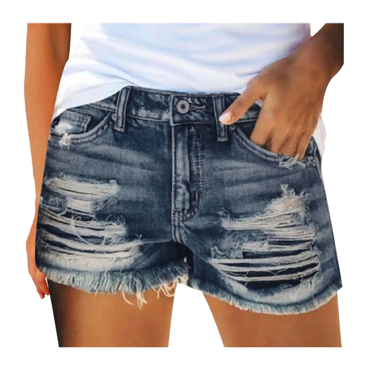 New Summer Women High Waist Button Straight Jeans Shorts Casual Female