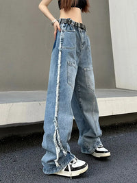 Thumbnail for 2023 Korean Y2K Multi Pockets Washed Blue Baggy Stacked Cargo Jeans