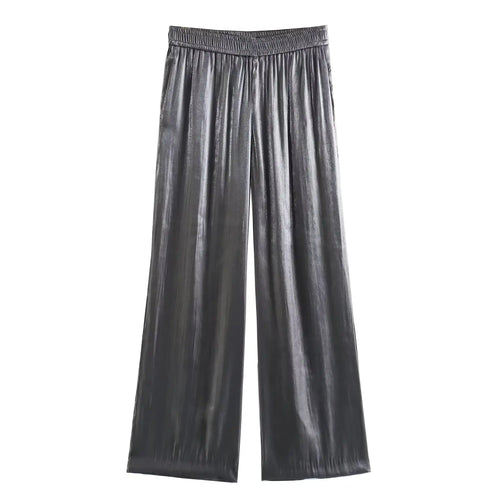 TRAFZA Autumn Elegant Woman Metal Color Loose Pants High Waist Casual