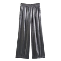 Thumbnail for TRAFZA Autumn Elegant Woman Metal Color Loose Pants High Waist Casual