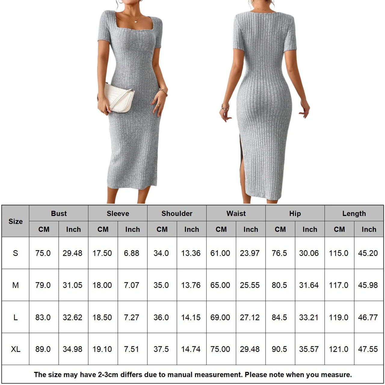 Women Ribbed Midi Dress Soft Knitted Sexy Pencil Dress Casual Skinny